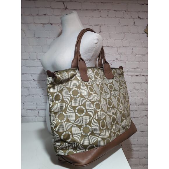 Amy Butler Marni Duffel Tote Bag Large Sun Moon Green White Sepia Zip Weekender - Picture 1 of 16
